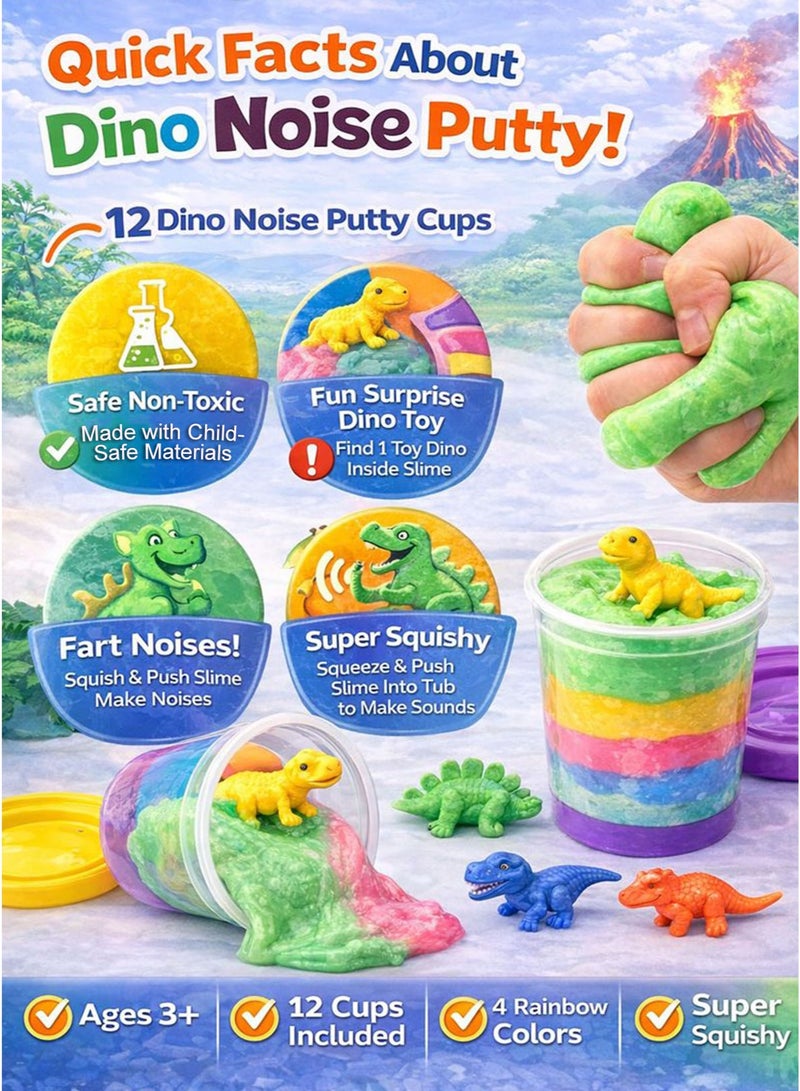 GreaTeam Dino Noise Putty Slime Set – 12pcs Dinosaur Sound Slime Cups with Surprise Dino Toy Inside Stretchy Squishy Noise Putty Slime for Kids Fun Sensory Slime Toy for Boys & Girls Safe High-Quality Slime Party Favors, Gift Set & Creative Play Toy for Children Ages 3+, 5+, 8+ - Image 4
